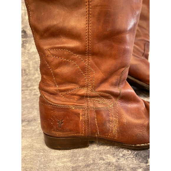 Frye Melissa Boots 9B Brown Leather Riding Distressed Made in Mexico Pull-On - Picture 3 of 8